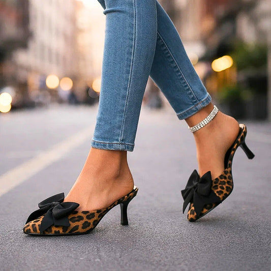 Bella leopard print kitten heels with bow