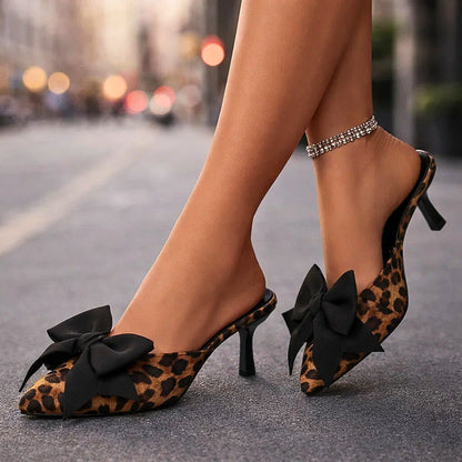 Bella Leopard Bow Heels - women's leopard print kitten heels