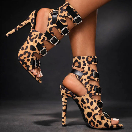Vivienne Leopard Buckle Heels - women's leopard print heels