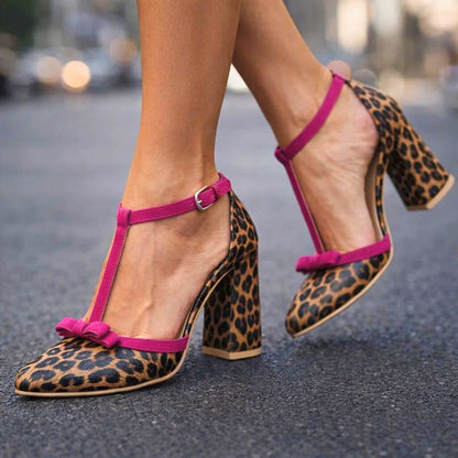 Lena leopard print heels with ankle strap