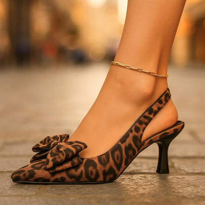 Romy leopard print slingback heels with bow view 2