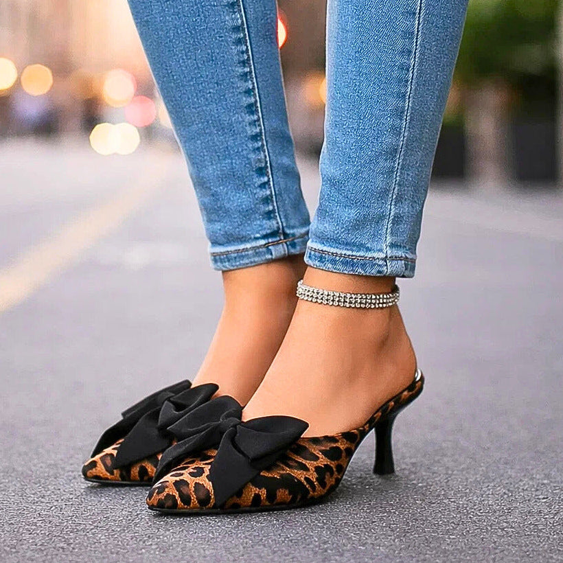 Bella leopard print bow heels - back view
