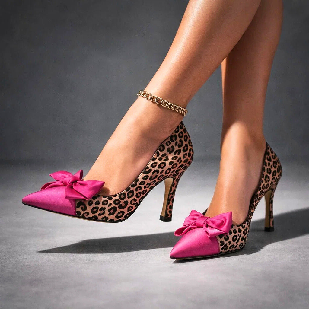 Aria leopard bow heels styled for a night out