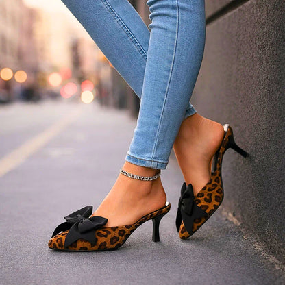 Bella leopard print bow mules - side view